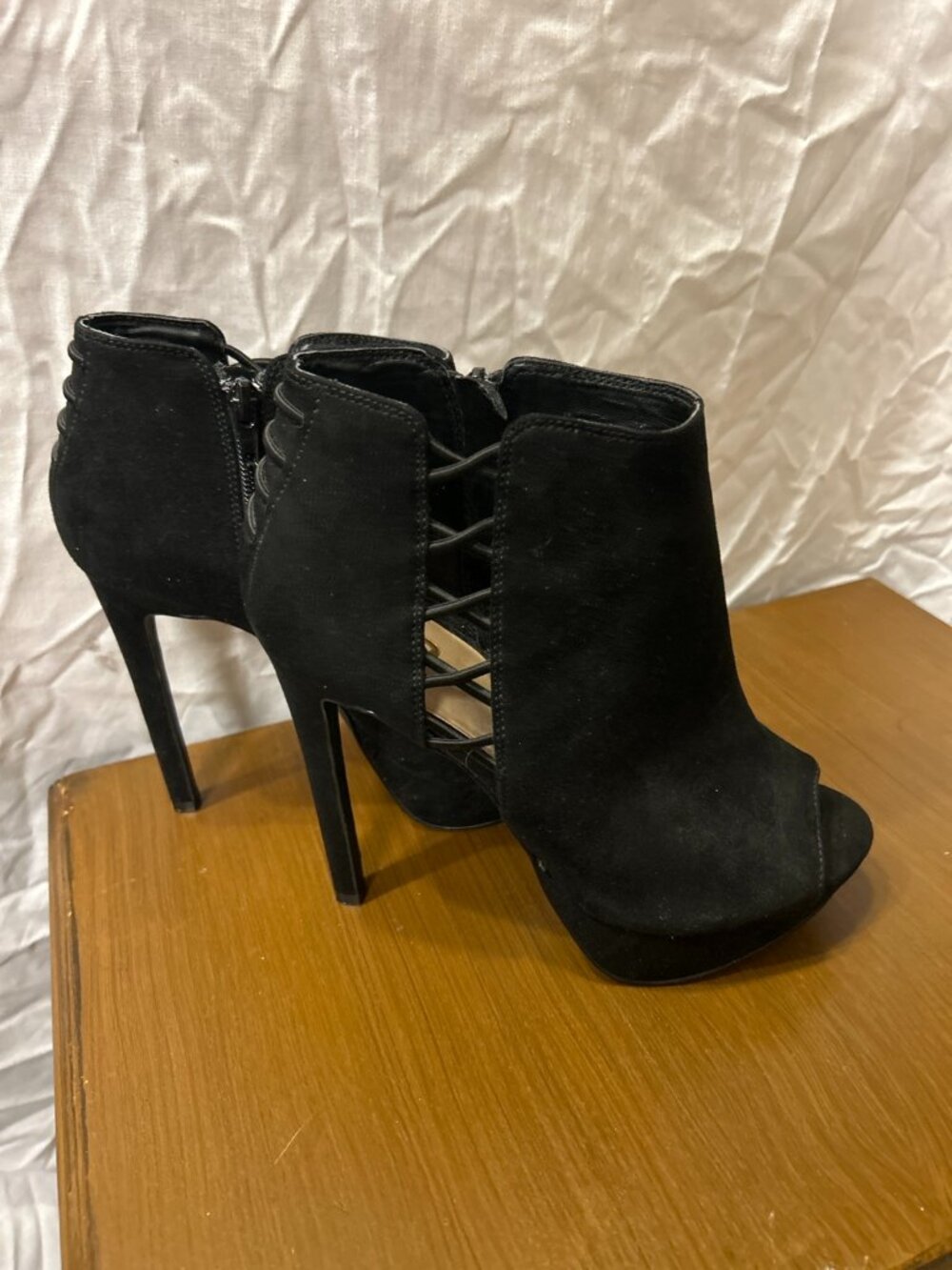 Mix No. 6 Black Lace-look Peep Toe Booties Stiletto Heels Size 7.5